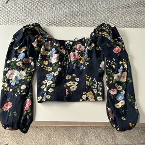Abercrombie & Fitch Floral Long Sleeve lace up Top